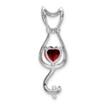 14k White Gold 6mm Heart Garnet and Diamond Cat Chain Slide - Image 4
