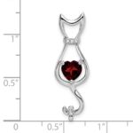 14k White Gold 6mm Heart Garnet and Diamond Cat Chain Slide - Image 3