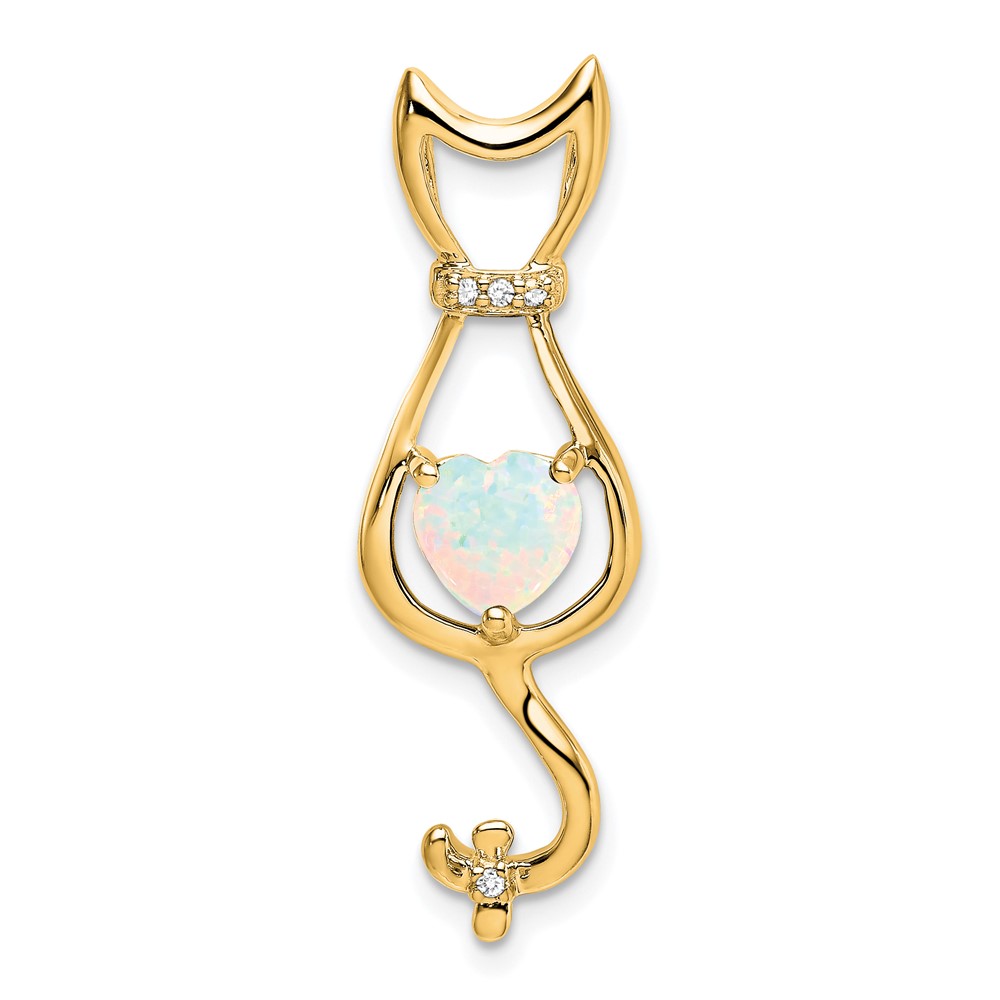 PM7030-OP-002-YA.jpg 14k Lab Created Opal and Diamond Cat Chain Slide - Image 1