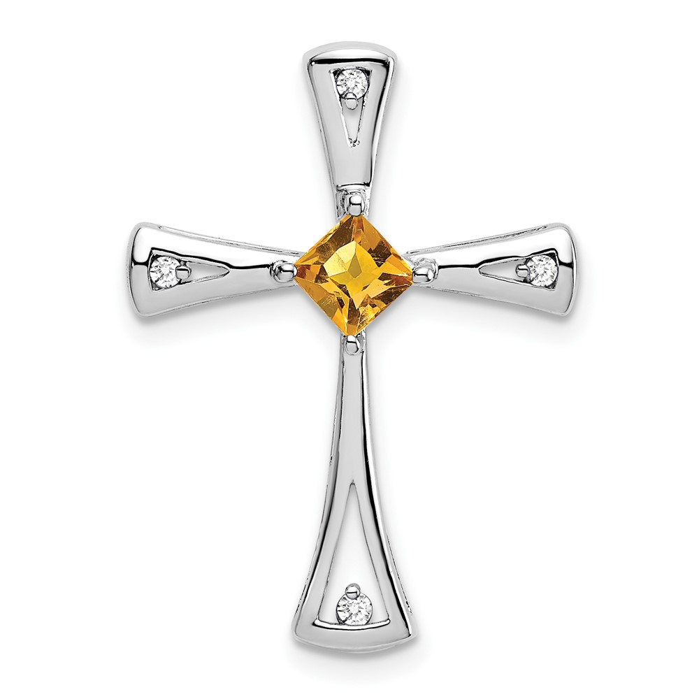 PM7031-CI-005-WA.jpg 14k White Gold 4mm Square Citrine and Diamond Cross Chain Slide - Image 1