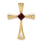 14k 4mm Square Garnet and Diamond Cross Chain Slide