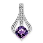 14k White Gold 7mm Cushion Amethyst and Diamond Pendant Fits up to 4mm Fancy Omega Only