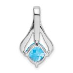 14k White Gold 7mm Cushion Blue Topaz and Diamond Pendant Fits up to 4mm Fancy Omega Only - Image 4