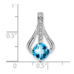 14k White Gold 7mm Cushion Blue Topaz and Diamond Pendant Fits up to 4mm Fancy Omega Only - Image 3