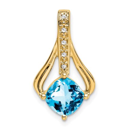14k 7mm Cushion Blue Topaz and Diamond Pendant Fits up to 4mm Fancy Omega Only