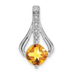 14k White Gold 7mm Cushion Citrine and Diamond Pendant Fits up to 4mm Fancy Omega Only