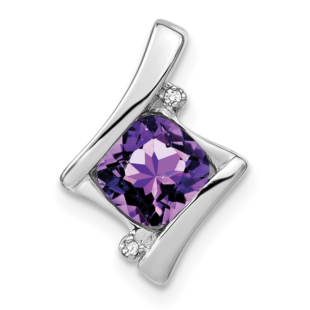 PM7033-AM-001-WA.jpg 14k White Gold 6mm Cushion Amethyst and Diamond Chain Slide - Image 1
