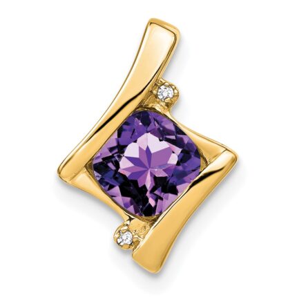 14k 6mm Cushion Amethyst and Diamond Chain Slide