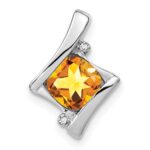 14k White Gold 6mm Cushion Citrine and Diamond Chain Slide