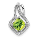 14k White Gold 6mm Cushion Peridot and Diamond Chain Slide