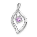 14k White Gold 5mm Cushion Amethyst and Diamond Leaf Chain Slide - Image 4
