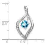 14k White Gold 5mm Cushion Blue Topaz and Diamond Leaf Chain Slide - Image 3