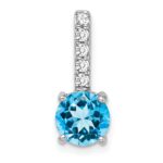14k White Gold 7mm Round Blue Topaz and Diamond Chain Slide