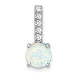 14k White Gold Round Lab Created Opal and Diamond Pendant