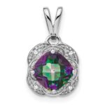 14k White Gold 7mm Cushion Mystic Fire Topaz and Diamond Pendant