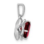 14k White Gold 7mm Cushion Garnet and Diamond Pendant - Image 2