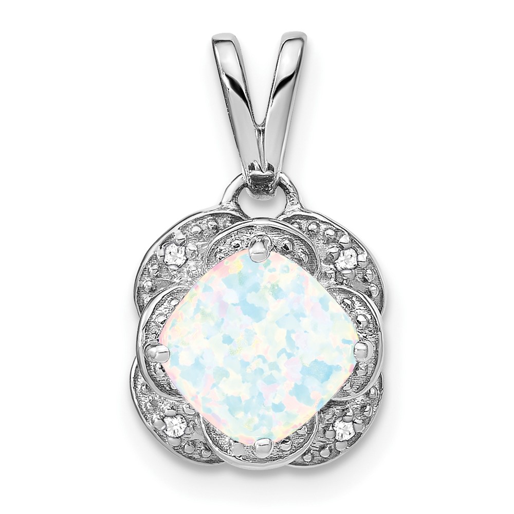 PM7037-OP-002-WA.jpg 14k White Gold Cushion Lab Created Opal and Diamond Pendant - Image 1
