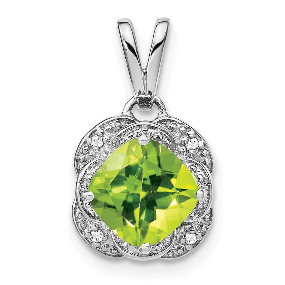 PM7037-PE-002-WA.jpg 14k White Gold 7mm Cushion Peridot and Diamond Pendant - Image 1