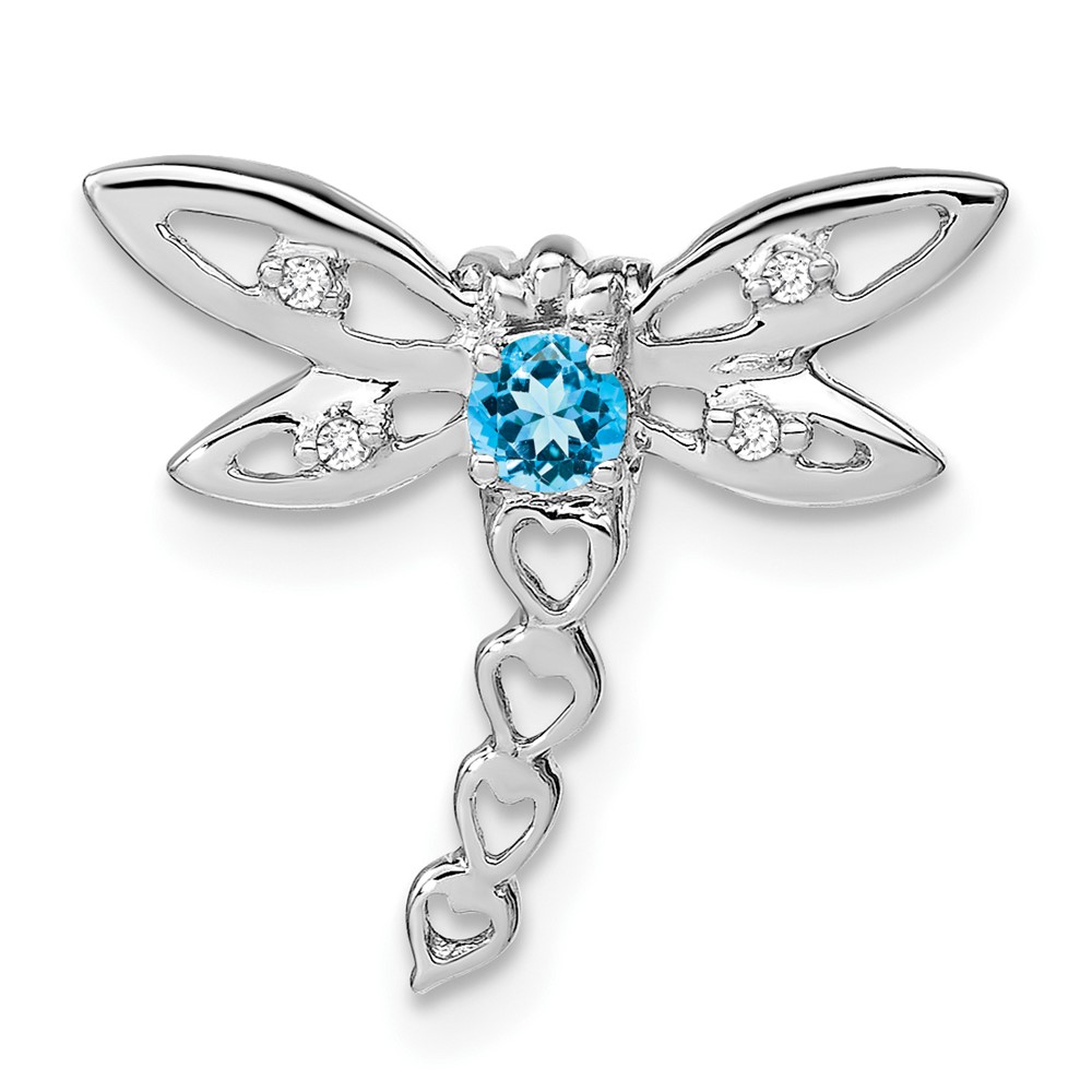 PM7039-BT-002-WA.jpg 14k White Gold Blue Topaz and Diamond Dragonfly Chain Slide - Image 1