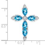 10K White Gold Blue Topaz and Diamond Cross Chain Slide - Image 3