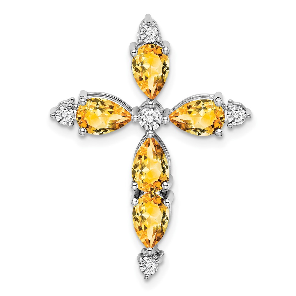 PM7040-CI-020-WA.jpg 14k White Gold 6x4mm Pear Citrine and Diamond Cross Chain Slide - Image 1