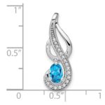 14k White Gold 6x4mm Oval Blue Topaz and Diamond Swirl Chain Slide - Image 3