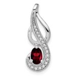 14k White Gold 6x4mm Oval Garnet and Diamond Swirl Chain Slide