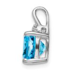 14k White Gold 8mm Cushion Blue Topaz and Diamond Chain Slide - Image 2