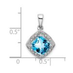 10k White Gold Cushion Blue Topaz and Diamond Pendant - Image 2