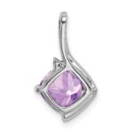 14k White Gold 7mm Cushion Amethyst and Diamond Pendant - Image 4
