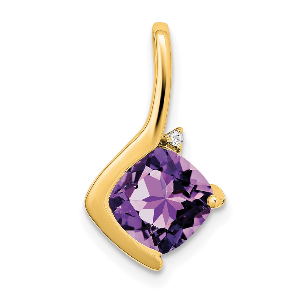 PM7046-AM-001-YA.jpg 14k 7mm Cushion Amethyst and Diamond Pendant - Image 1