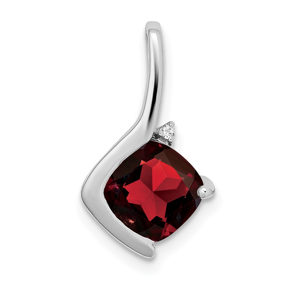 PM7046-GA-001-WA.jpg 14k White Gold 7mm Cushion Garnet and Diamond Pendant - Image 1