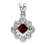 14k White Gold 7mm Cushion Garnet and Diamond Scalloped Pendant - Image 4