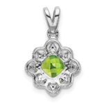 14k White Gold 7mm Cushion Peridot and Diamond Scalloped Pendant - Image 4