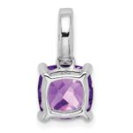 14k White Gold 8mm Cushion Amethyst and Diamond Pendant - Image 4