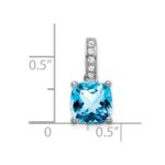 14k White Gold 8mm Cushion Blue Topaz and Diamond Pendant - Image 3