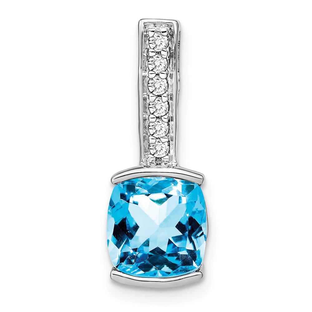 PM7049-BT-012-WA.jpg 14k White Gold 8mm Cushion Blue Topaz and Diamond Chain Slide - Image 1