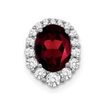 14k White Gold 8x6mm Oval Garnet and Diamond Halo Chain Slide