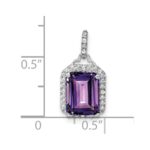 14k White Gold 9x7mm Emerald-cut Amethyst and Diamond Halo Pendant - Image 3