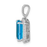 10k White Gold Emerald-cut Blue Topaz and Diamond Halo Pendant - Image 2