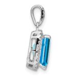 14k White Gold 9x7mm Emerald-cut Blue Topaz and Diamond Halo Pendant - Image 2