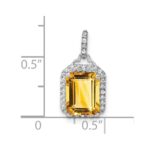 14k White Gold 9x7mm Emerald-cut Citrine and Diamond Halo Pendant - Image 3