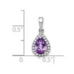 14k White Gold 7x5mm Pear Amethyst and Diamond Halo Pendant - Image 3