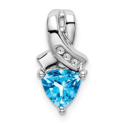 14k White Gold 6mm Trillion Blue Topaz and Diamond Chain Slide