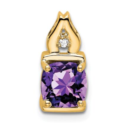 14k 6mm Cushion Amethyst and Diamond Chain Slide