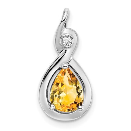 14k White Gold 8x6mm Pear Citrine and Diamond Chain Slide