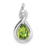 14k White Gold 8x6mm Pear Peridot and Diamond Chain Slide