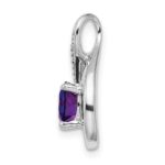 14k White Gold 6mm Round Amethyst and Diamond Chain Slide - Image 2