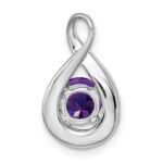 14k White Gold 6mm Round Amethyst and Diamond Chain Slide - Image 4