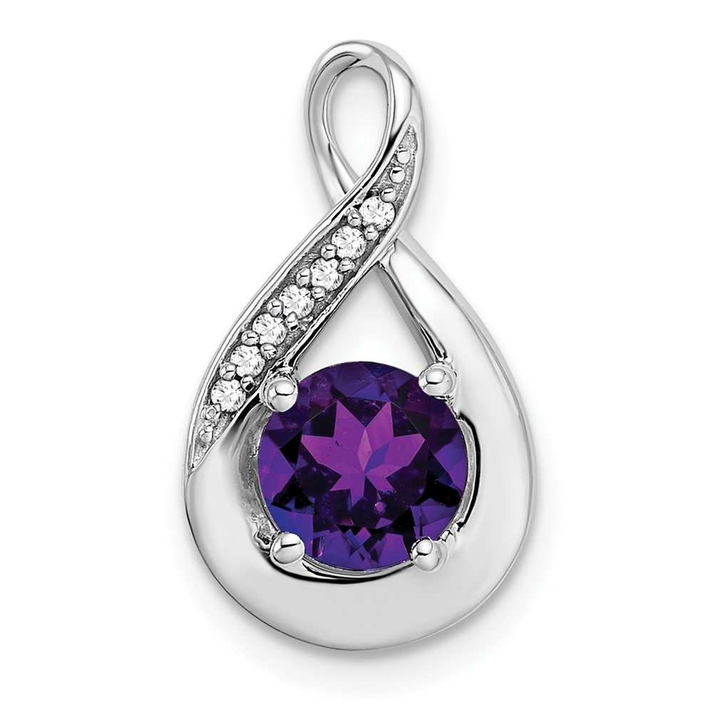 PM7056-AM-003-WA.jpg 14k White Gold 6mm Round Amethyst and Diamond Chain Slide - Image 1